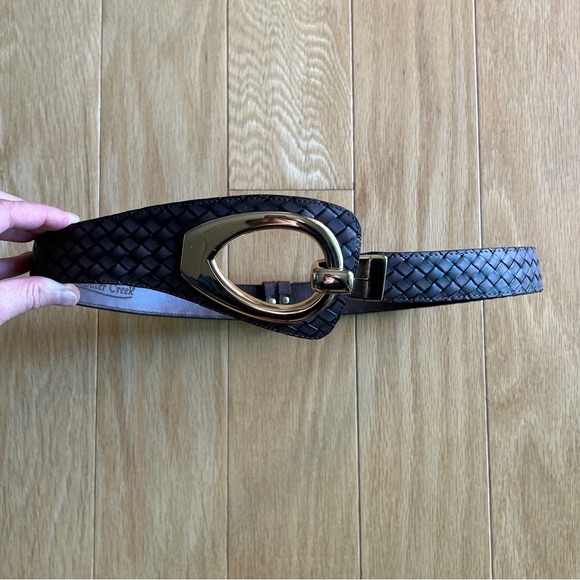Coldwater Creek Dark Brown Woven Leather Belt w Gold Tone Buckle Western S/M main image 6